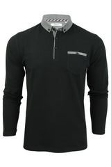 Xact Men's Long-Sleeved Polo T-Shirt, 100% Cotton Pique, Slim Fit, Contrast Button-Down Collar-Main Image