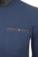 Xact Men's Long-Sleeved Polo T-Shirt, 100% Cotton Pique, Slim Fit, Contrast Button-Down Collar-2