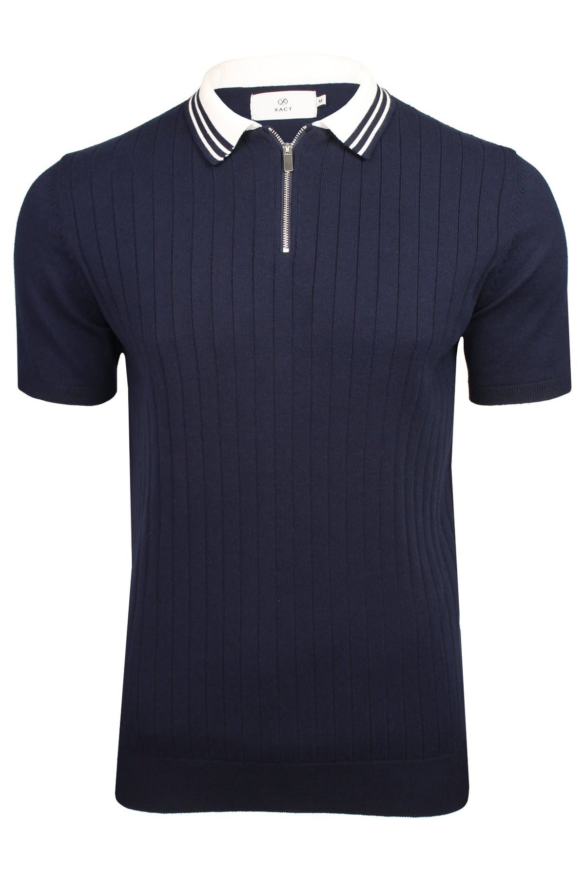 Xact Men's Zip Neck Knitted Polo Shirt, 100% Cotton, Short Sleeved, Regular Fit-Main Image