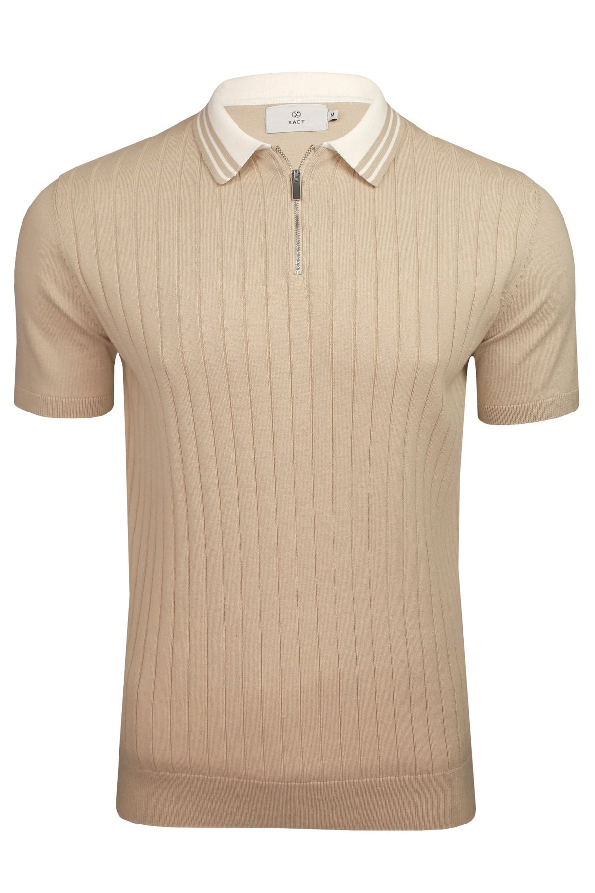 Xact Men's Zip Neck Knitted Polo Shirt, 100% Cotton, Short Sleeved, Regular Fit-Main Image