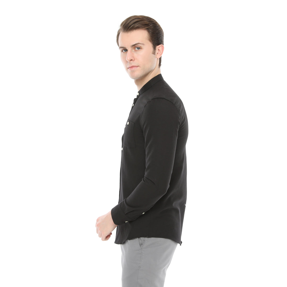Xact Mens Grandad Collar Nehru Oxford Shirt 'Gustus' Long Sleeved - Slim Fit-3