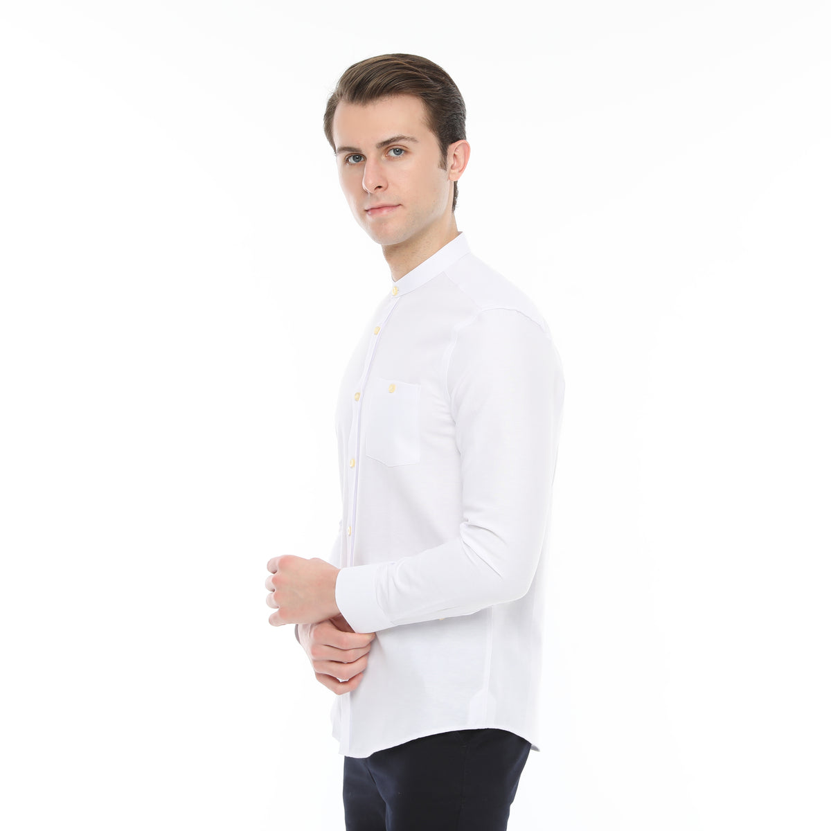 Xact Mens Grandad Collar Nehru Oxford Shirt 'Gustus' Long Sleeved - Slim Fit-2