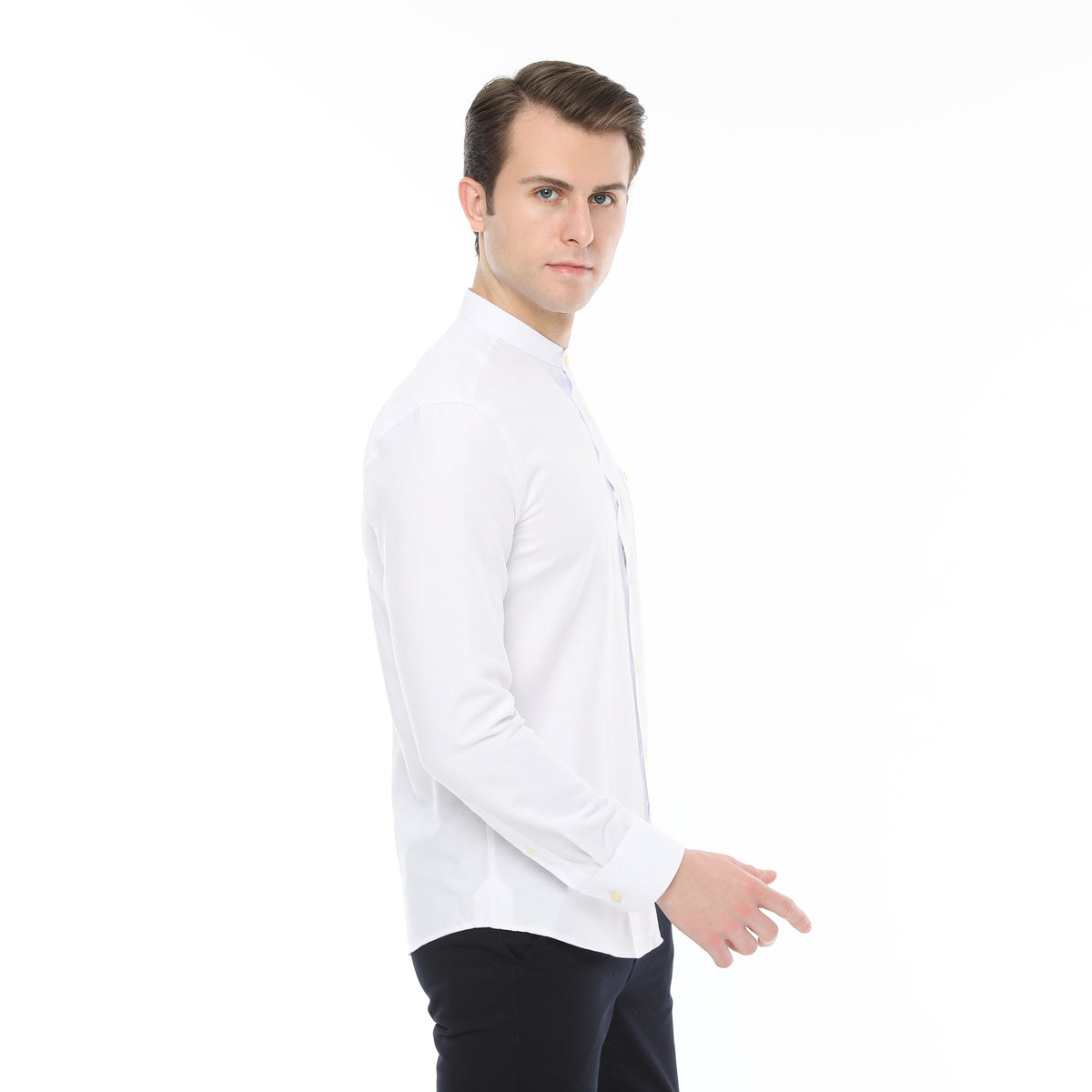 Xact Mens Grandad Collar Nehru Oxford Shirt 'Gustus' Long Sleeved - Slim Fit-3