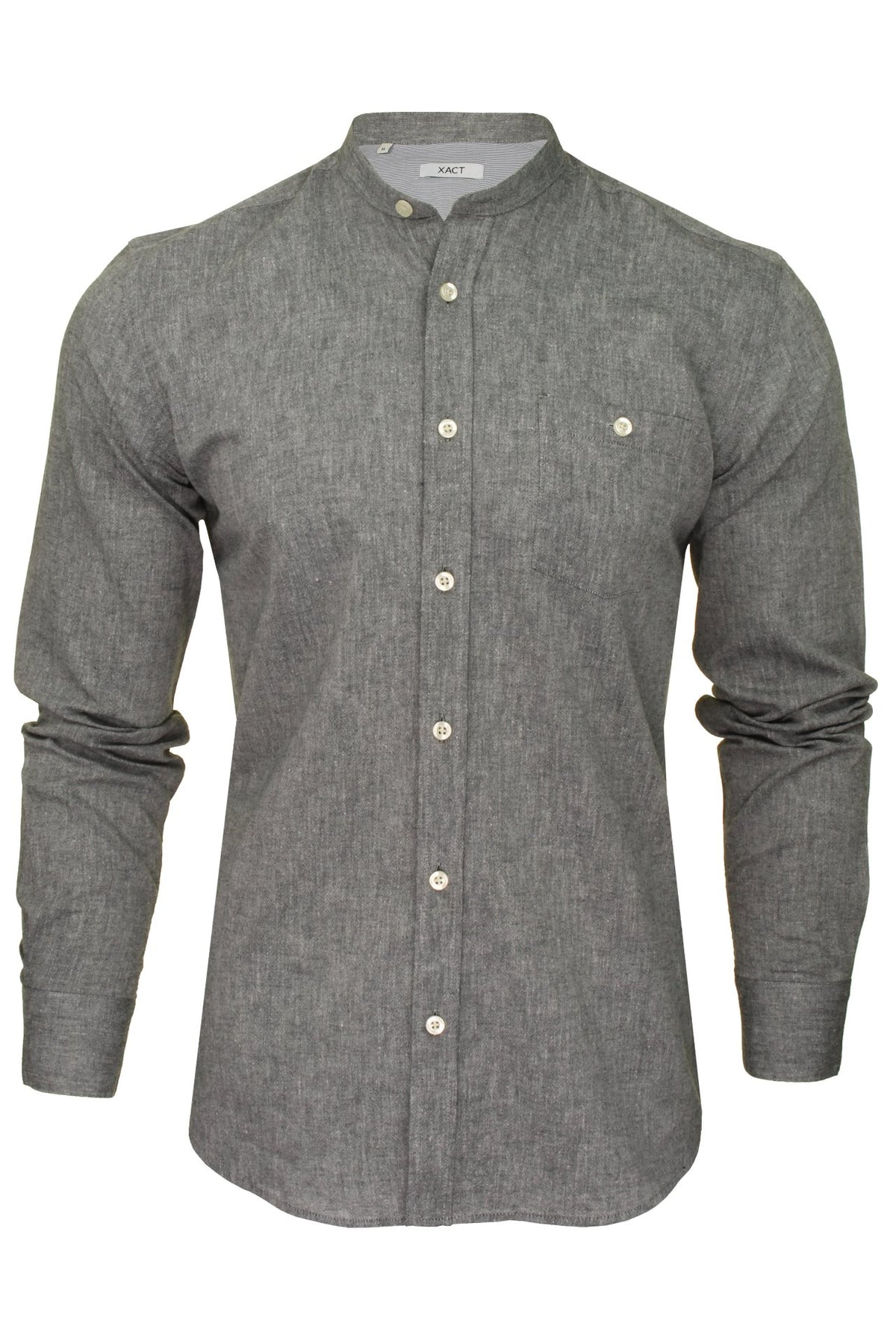 Xact Long Sleeved Linen Grandad Nehru Shirt-Main Image