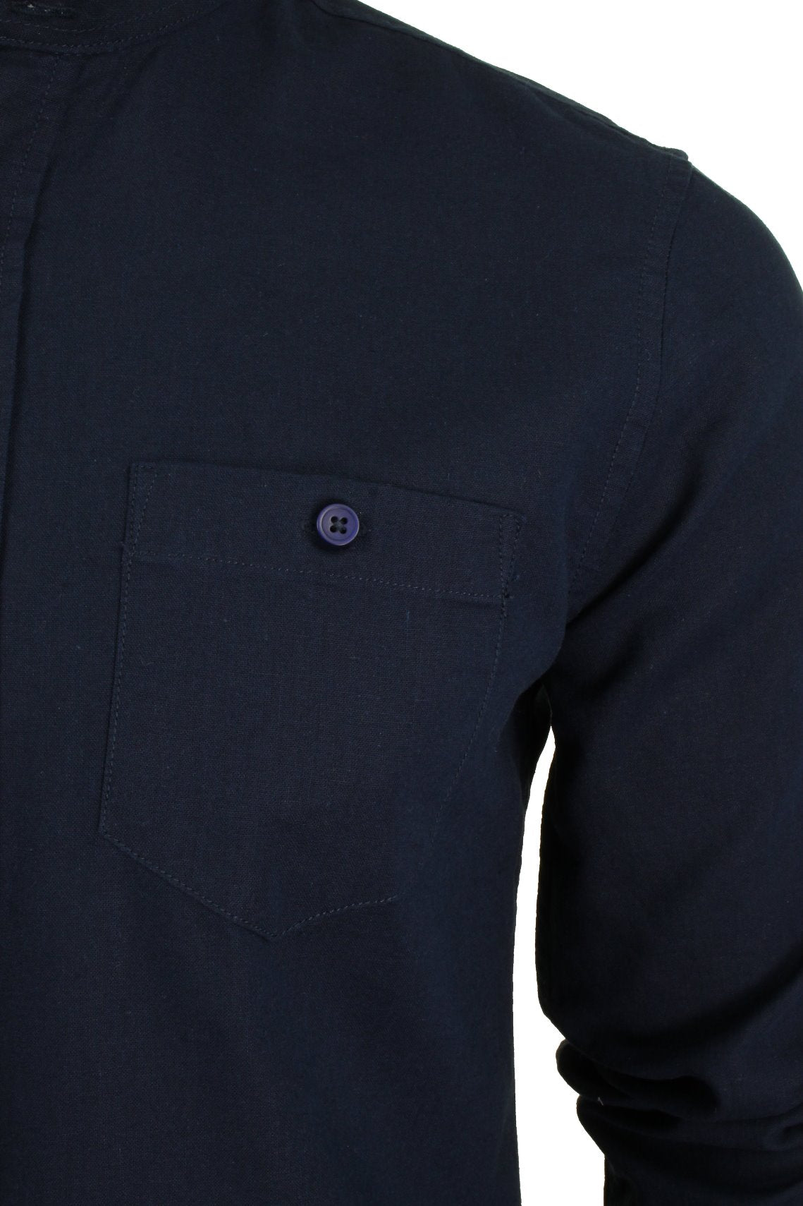 Xact Long Sleeved Linen Grandad Nehru Shirt-2