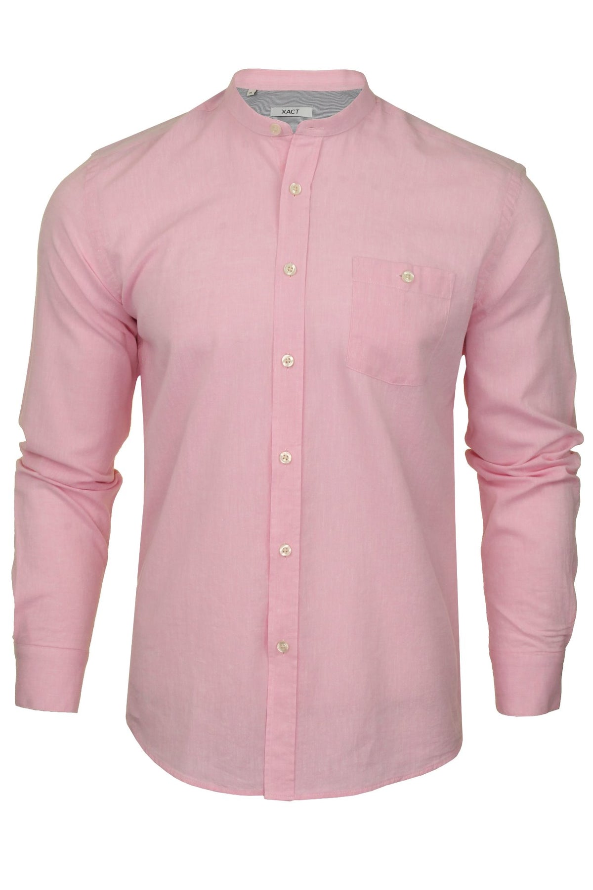 Xact Long Sleeved Linen Grandad Nehru Shirt-Main Image