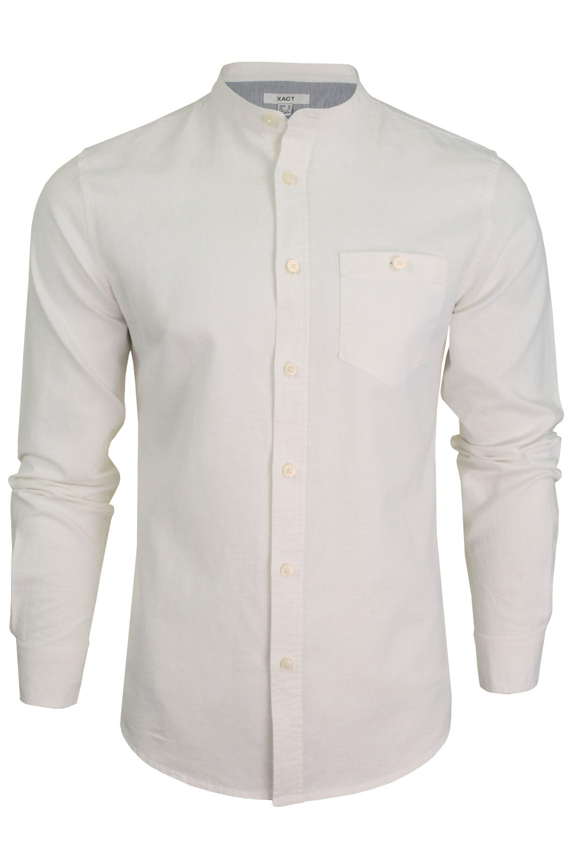 Xact Long Sleeved Linen Grandad Nehru Shirt-Main Image