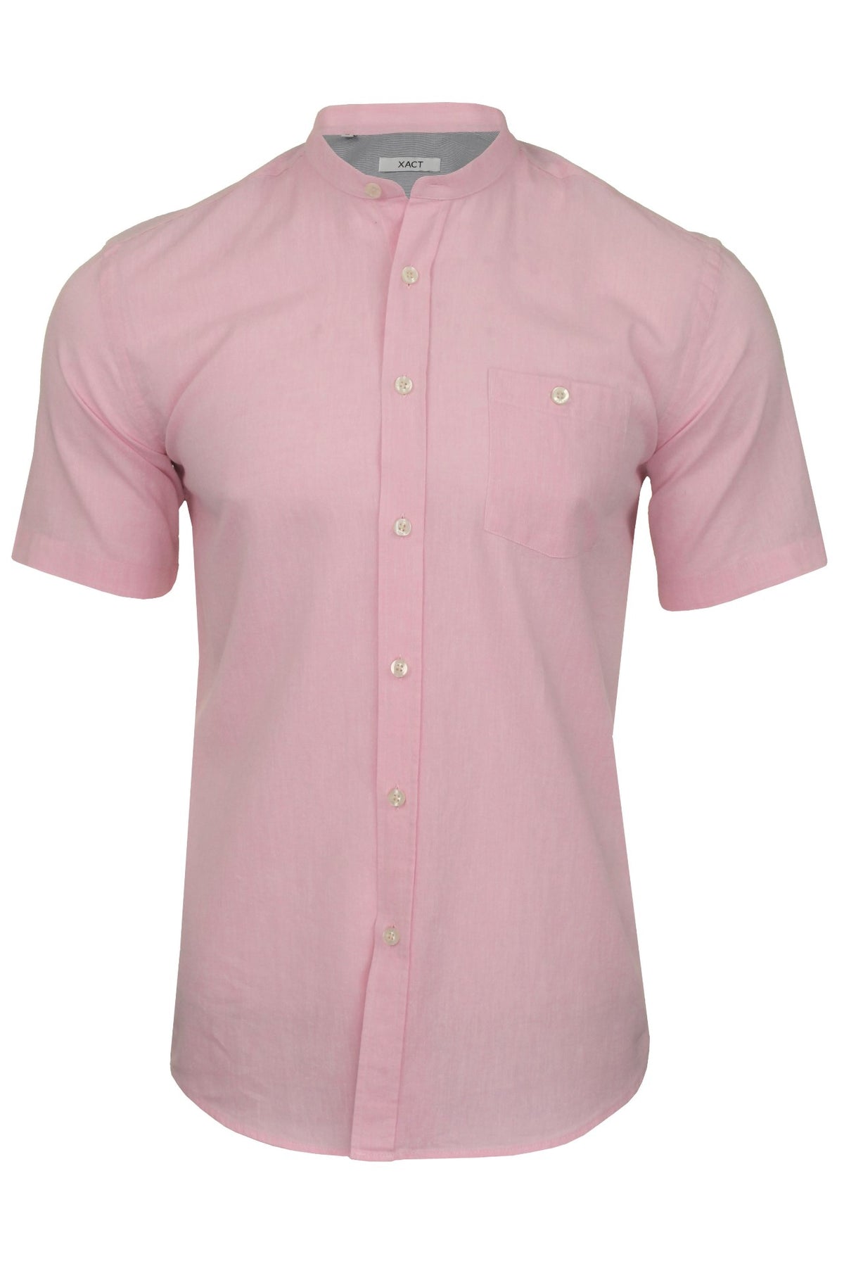 Xact Mens Short Sleeved Linen Mix Grandad Nehru Shirt-Main Image