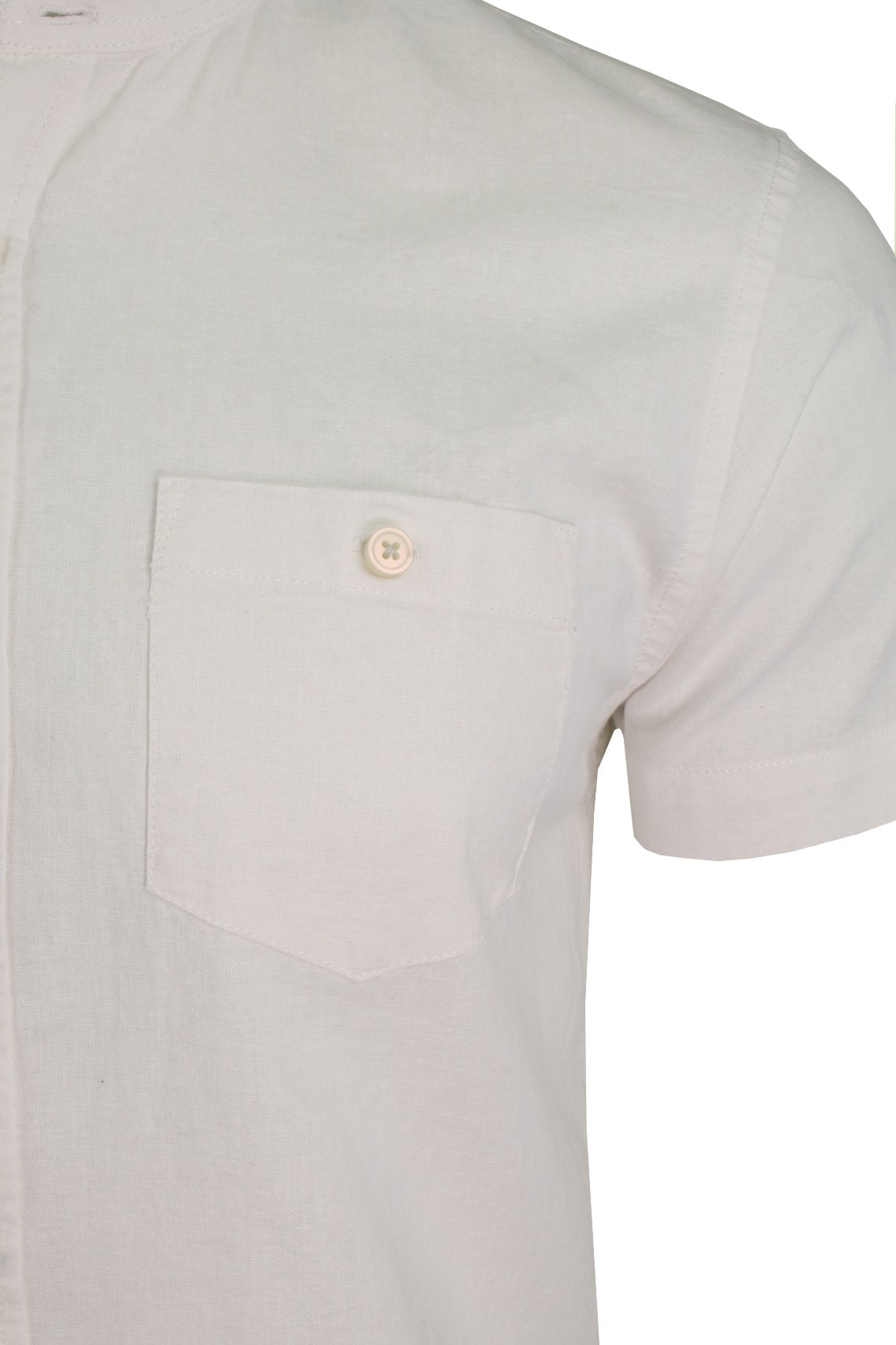Xact Mens Short Sleeved Linen Mix Grandad Nehru Shirt-2