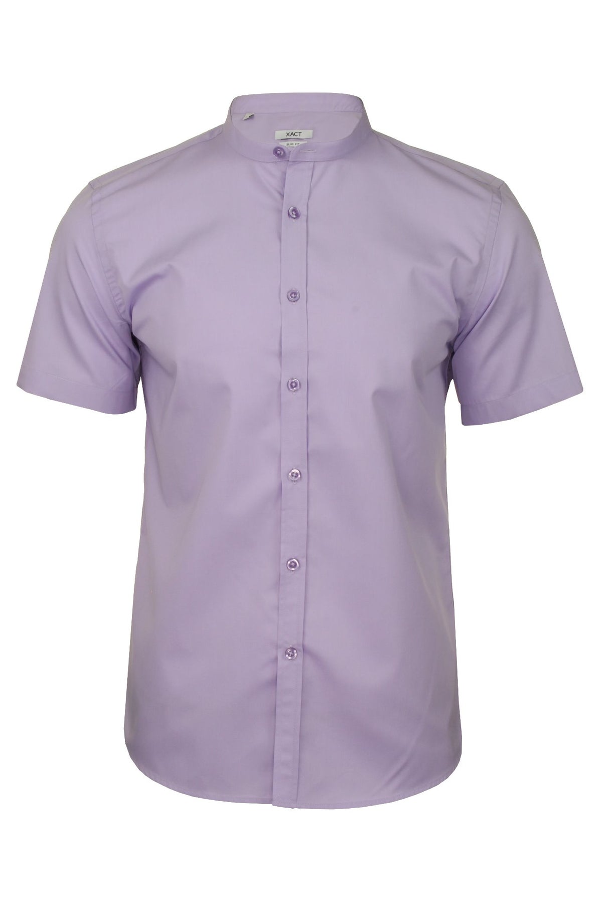 Xact Mens Grandad Nehru Collar Plain Poplin Shirt, Short Sleeved, Slim Fit-Main Image