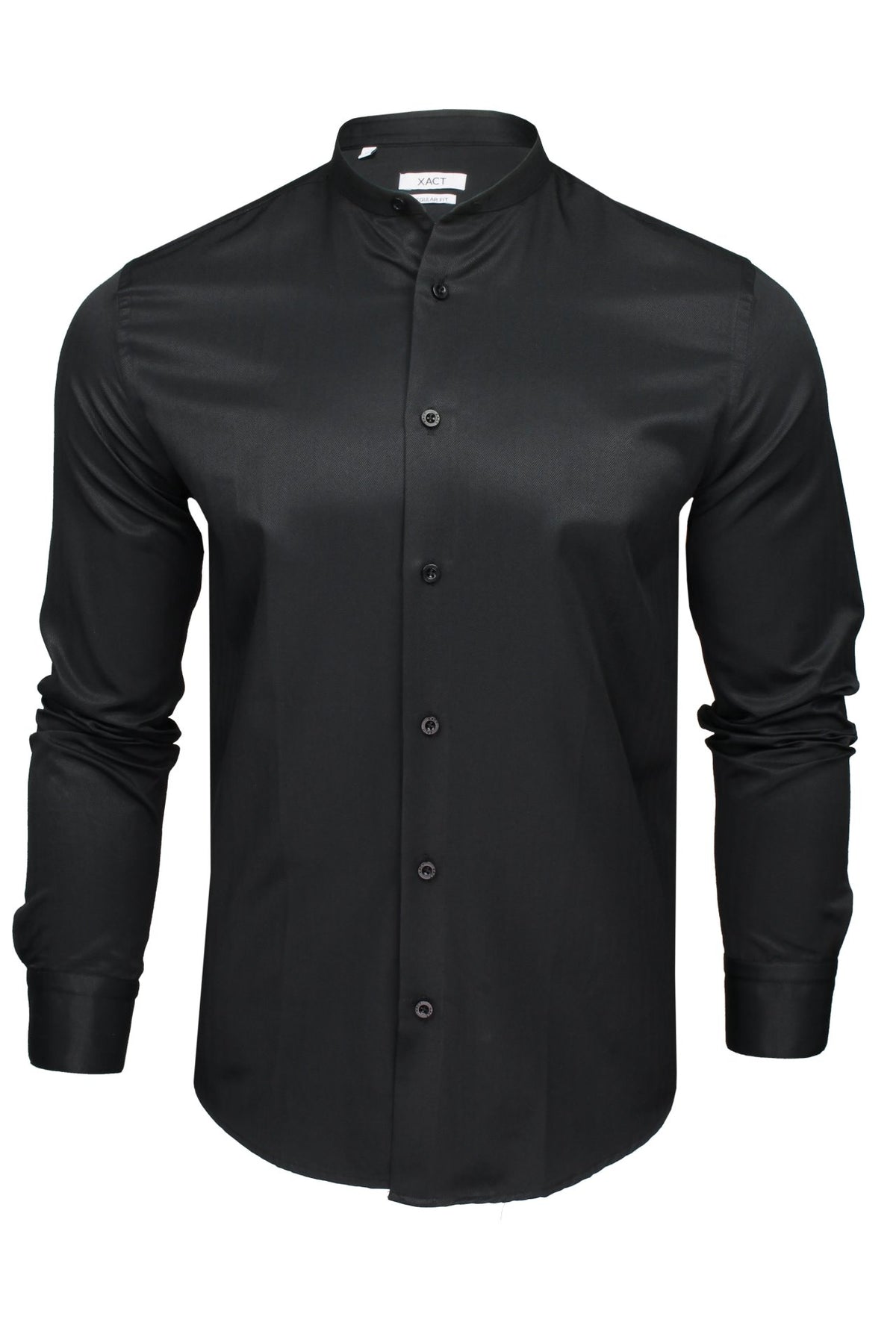Xact Men's Herringbone Grandad/ Band Collar Shirt, Long Sleeved, Regular Fit-Main Image