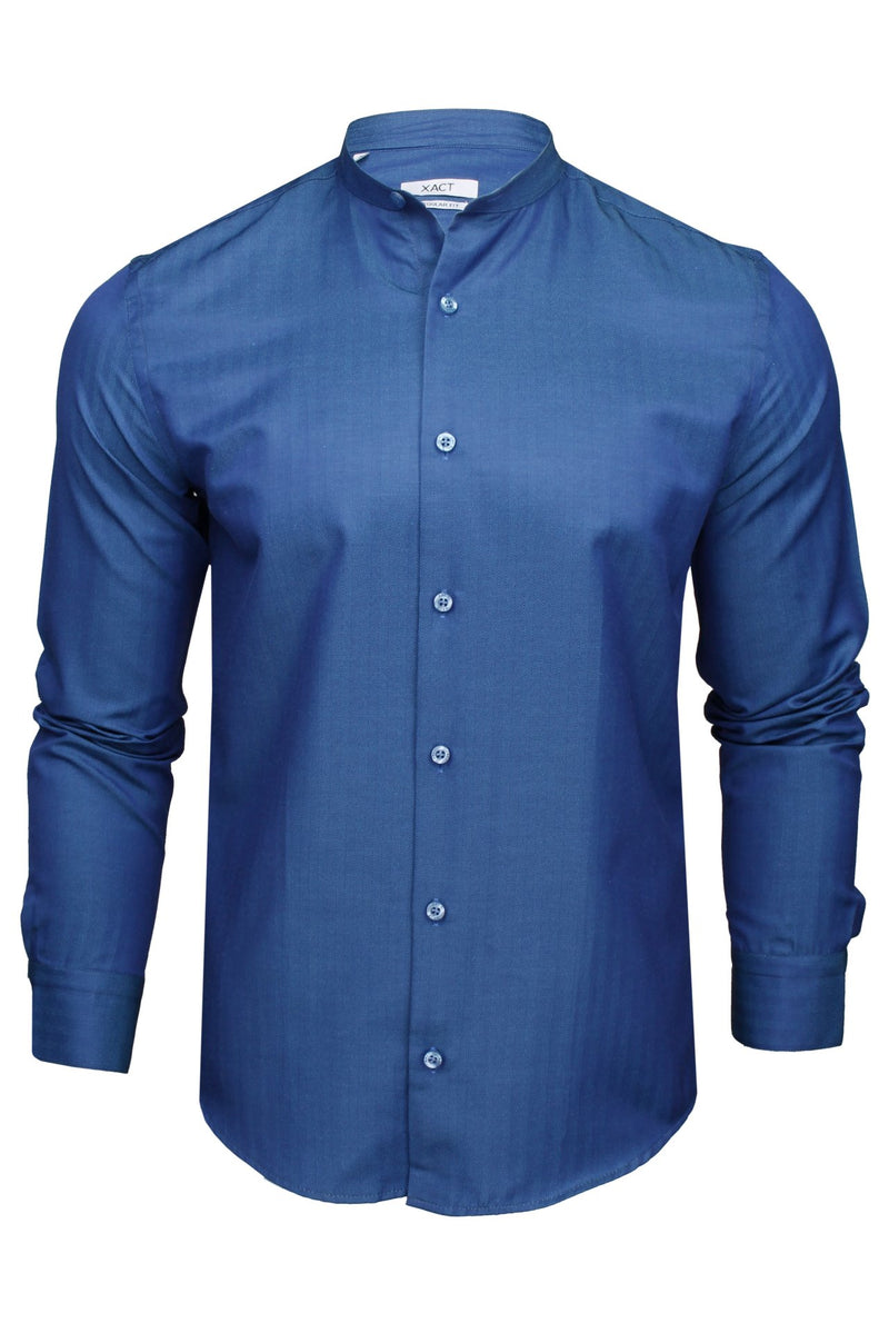 Xact Men's Herringbone Grandad/ Band Collar Shirt, Long Sleeved, Regular Fit-2