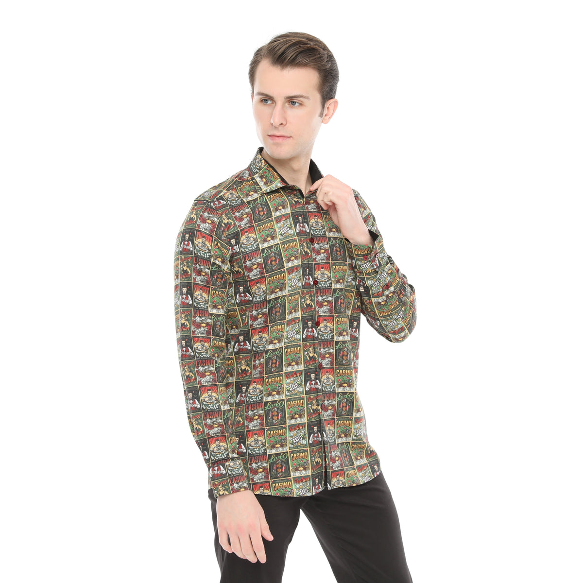 Xact Men's Casino Poster Print Long Sleeved Shirt, Regular Fit-2