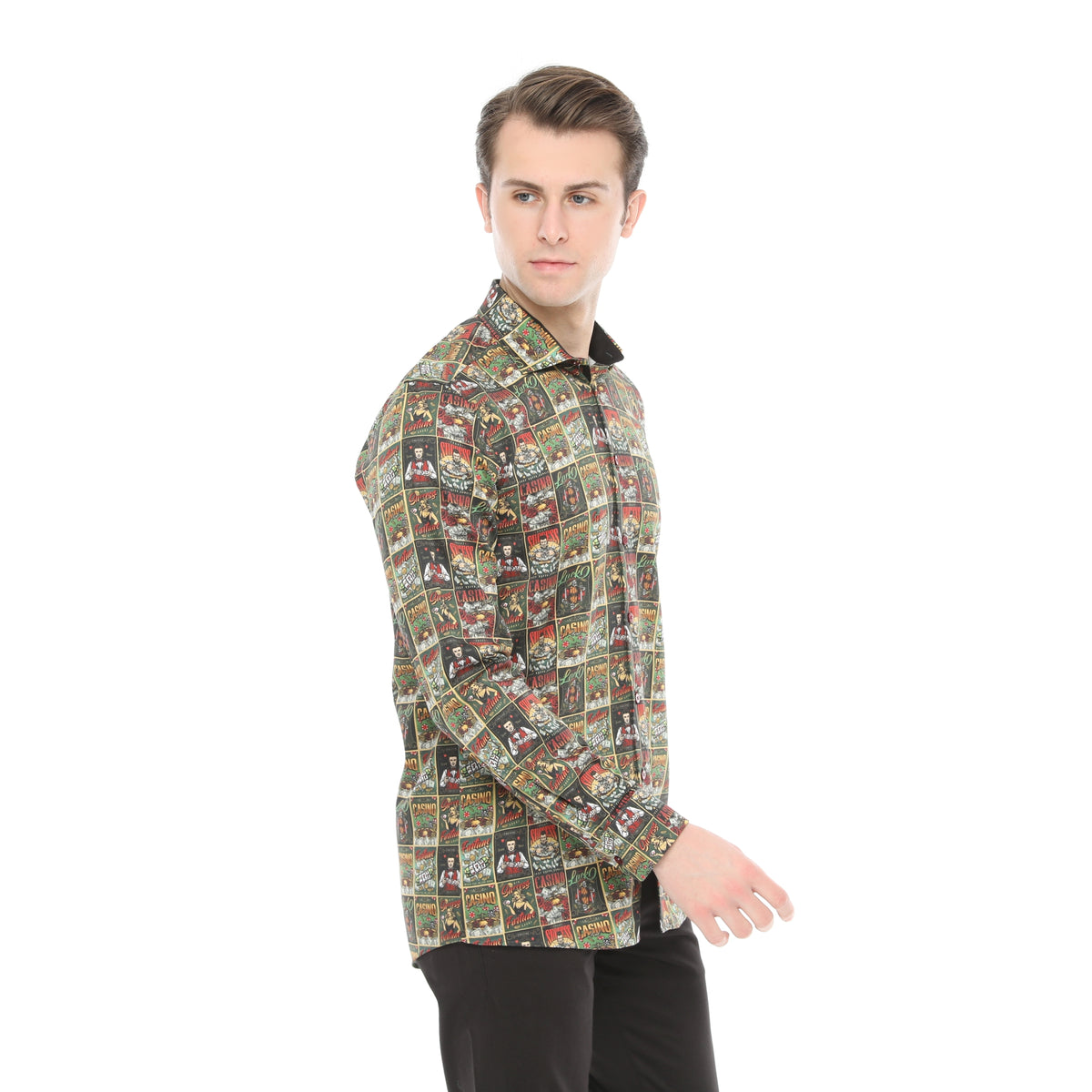Xact Men's Casino Poster Print Long Sleeved Shirt, Regular Fit-4