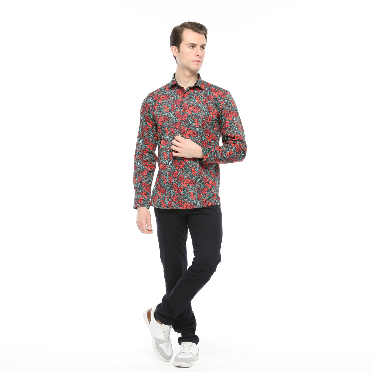 Xact Men's Vintage Tattoo Print Long Sleeved Shirt, Regular Fit-2