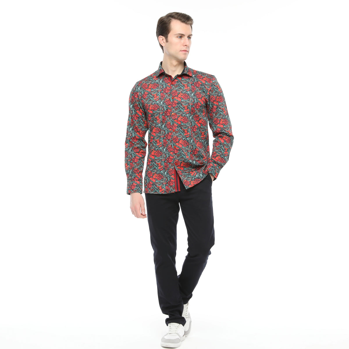 Xact Men's Vintage Tattoo Print Long Sleeved Shirt, Regular Fit-3
