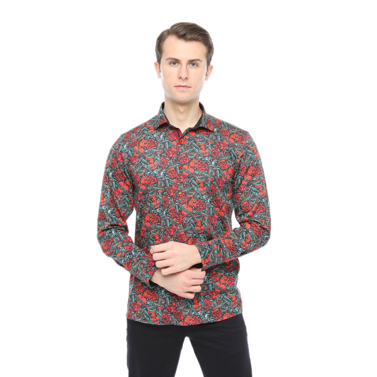 Xact Men's Vintage Tattoo Print Long Sleeved Shirt, Regular Fit-4