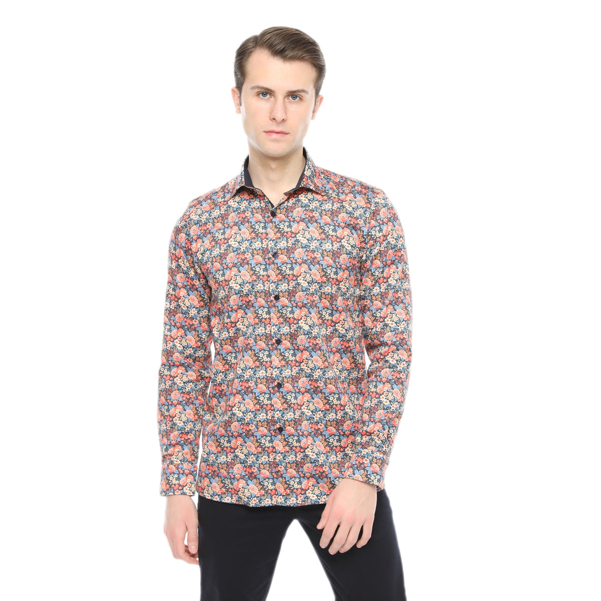 Xact Men's Ditsy Floral Print Long Sleeved Shirt, Regular Fit-Main Image