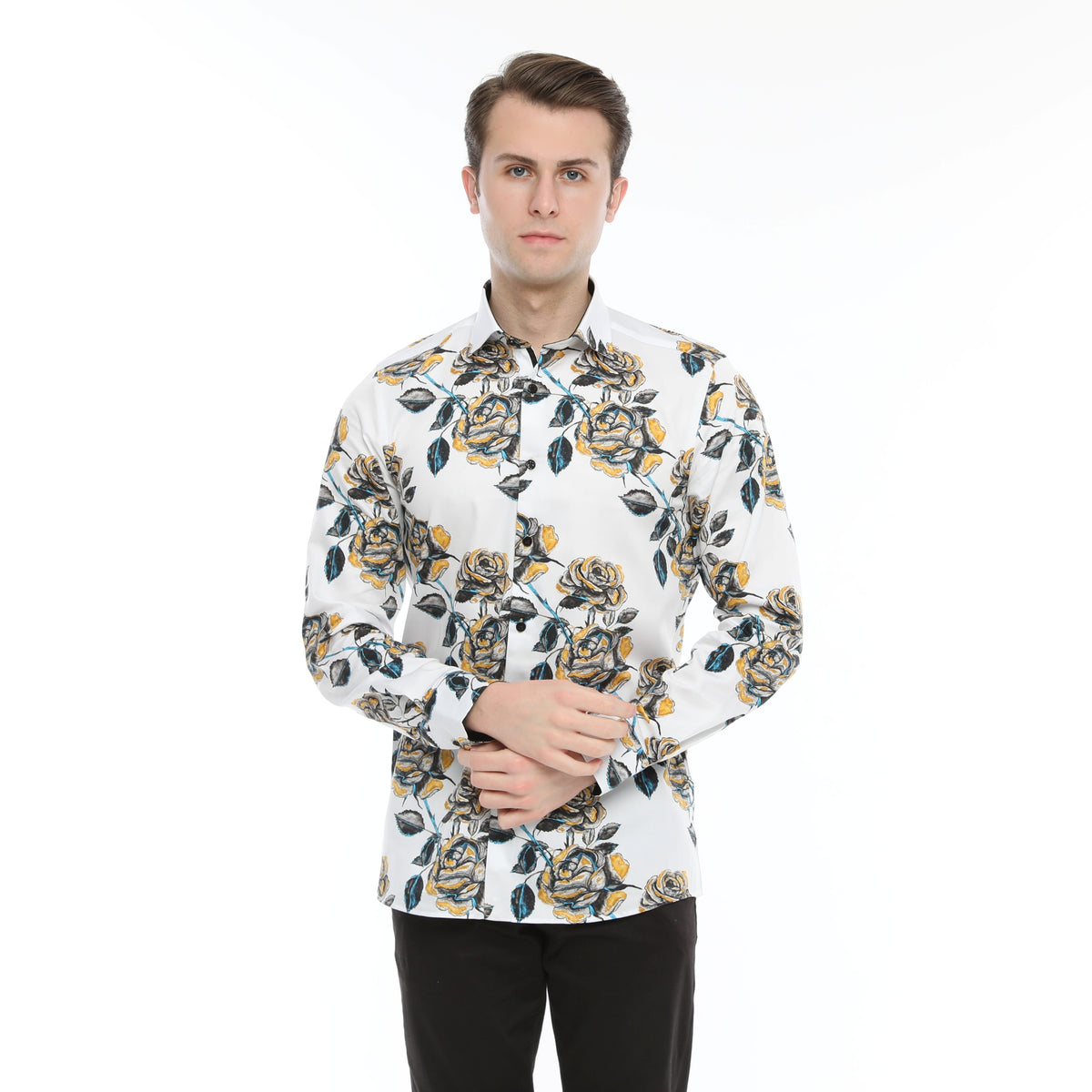 Xact Men's Rose Print Long Sleeved Shirt, Regular Fit-Main Image