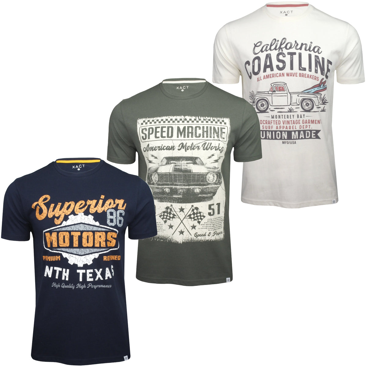 Xact Men's 3-Pack Printed Crew Neck T-Shirt, 100% Cotton, Short Sleeve-Main Image