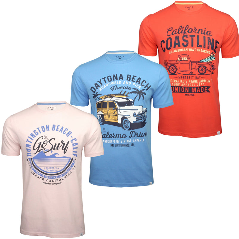 Xact Men's 3-Pack Printed Crew Neck T-Shirt, 100% Cotton, Short Sleeve-Main Image