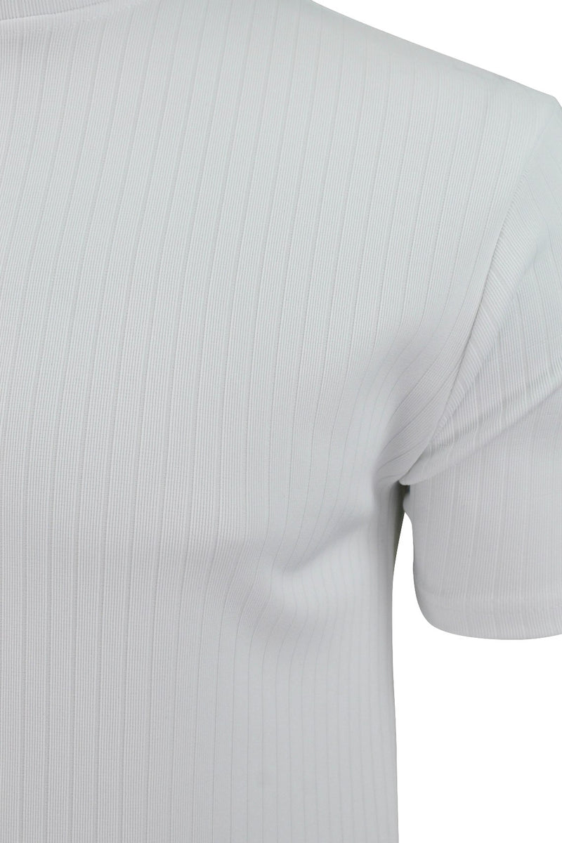 Mens Rib T-Shirt by Xact Clothing Crew Neck (White)-2