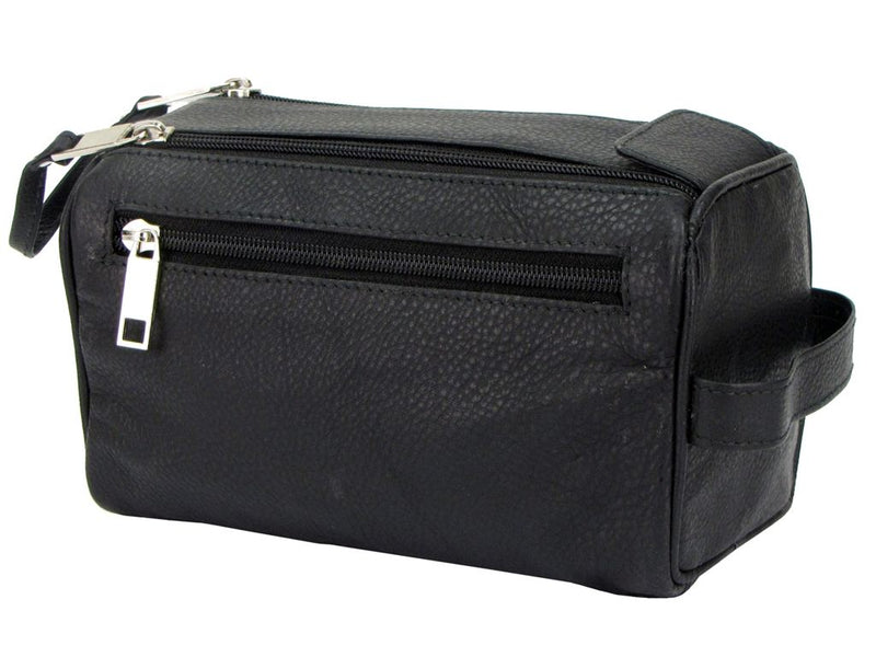 Mens Quality Soft Cow Hide Leather Wash/ Toiletry Bag Wrist Strap-2