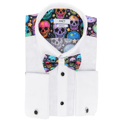 Xact Men's Printed Tuxedo Shirt, Double/French Cuff, Regular Fit, Bow Tie & Cuff Links Included