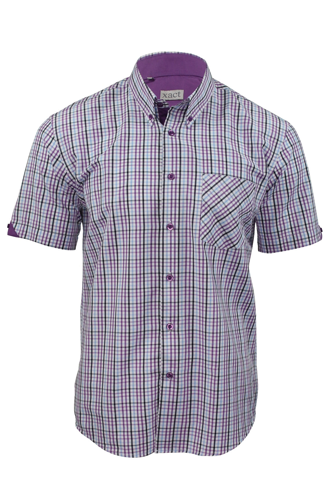 Xact Mens Check Shirt Short Sleeves-Main Image