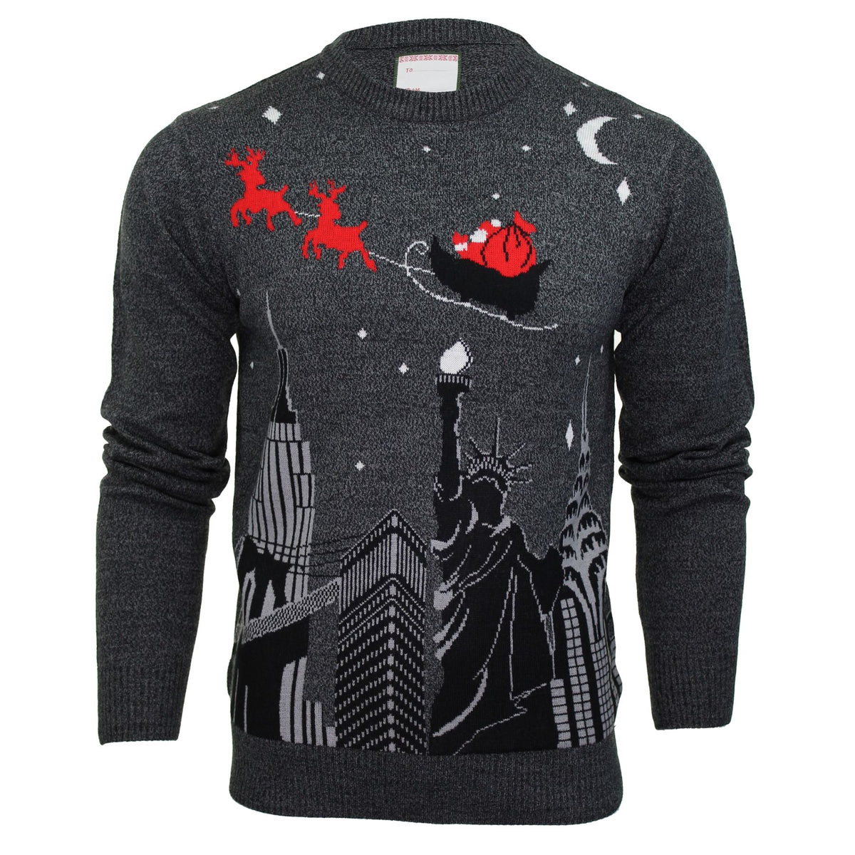 Xact Men's Festive Cityscape Scene Christmas Jumper - Cozy Winter Holiday Sweater with Urban Skyline Design-Main Image