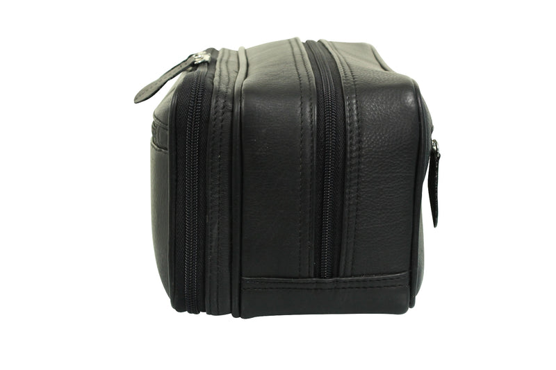 Real Leather Toiletry Wash Bag by Xact Clothing (Black)-2