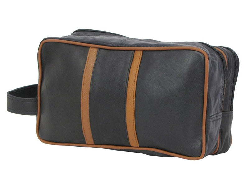 Mens Toiletry/ Travel Wash Bag Soft Leather With Wrist Strap-2