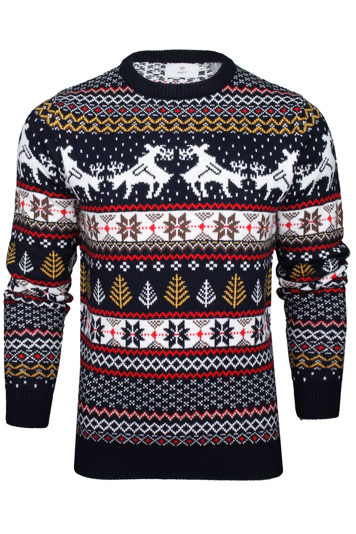 Xact Men's Fair Isle Christmas Jumper � Randy Reindeer Knit Sweater, Funny Xmas Pub Style, Festive Ugly Sweater for Holiday Parties-Main Image
