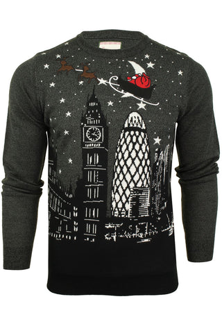 Xact Men's Christmas Jumper, London or New York Skyline, Crew Neck-Main Image