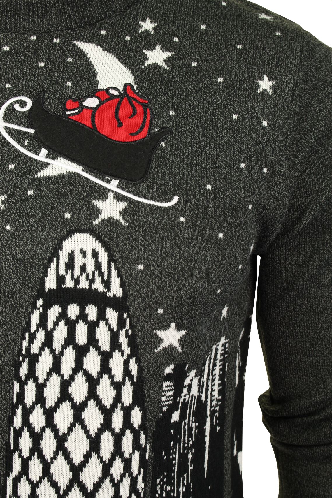 Xact Men's Festive Cityscape Scene Christmas Jumper - Cozy Winter Holiday Sweater with Urban Skyline Design-2