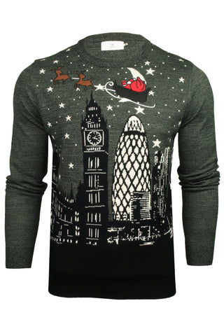 Xact Men's Christmas Jumper, London or New York Skyline, Crew Neck-Main Image