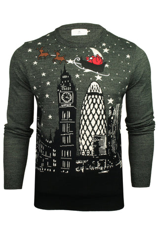Xact Men's Festive Cityscape Scene Christmas Jumper - Cozy Winter Holiday Sweater with Urban Skyline Design-Main Image