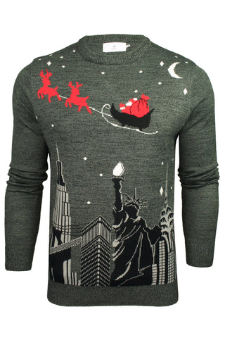 Xact Men's Christmas Jumper, London or New York Skyline, Crew Neck-Main Image