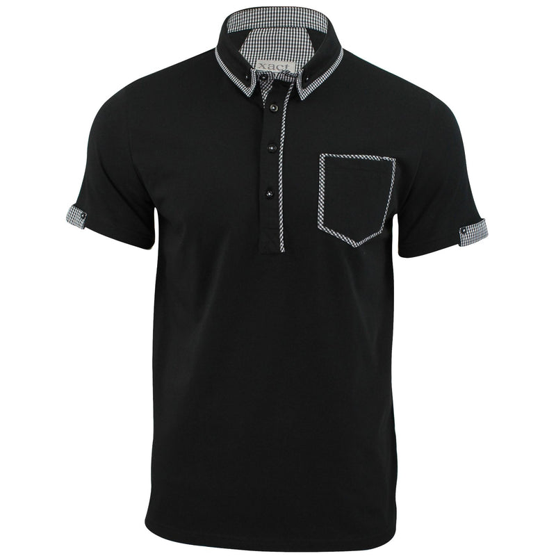 Mens Polo Shirt Xact Clothing Cotton Rich Gingham Collar & Trims Stretch Lycra-2