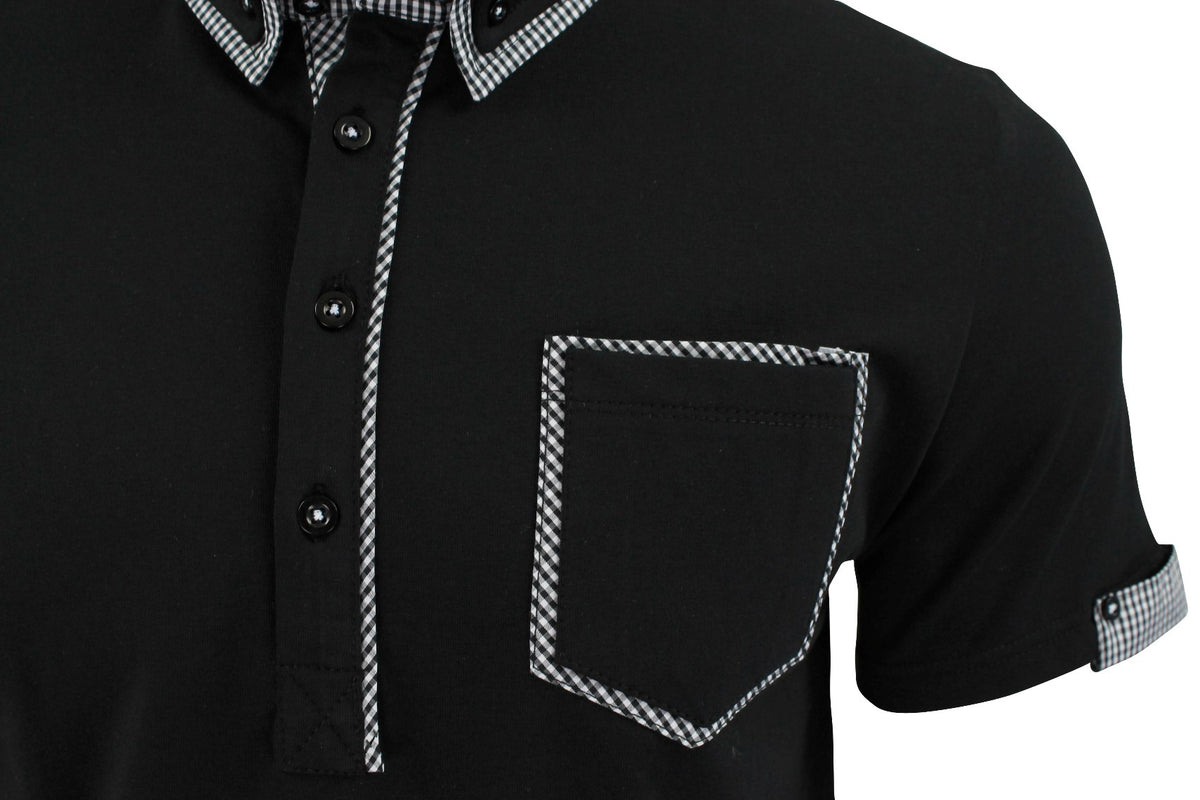 Mens Polo Shirt Xact Clothing Cotton Rich Gingham Collar & Trims Stretch Lycra-2
