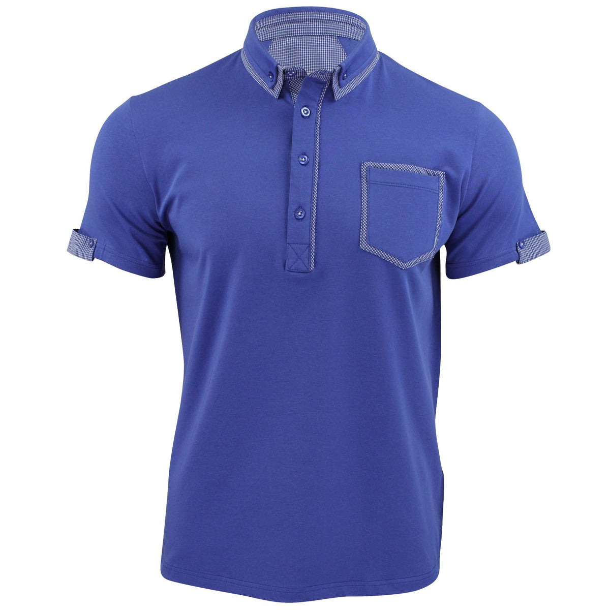 Mens Polo Shirt Xact Clothing Cotton Rich Gingham Collar & Trims Stretch Lycra-Main Image