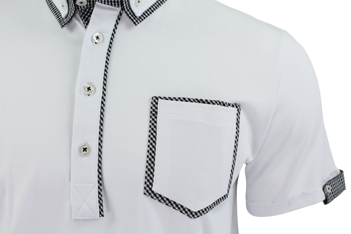 Mens Polo Shirt Xact Clothing Cotton Rich Gingham Collar & Trims Stretch Lycra-2