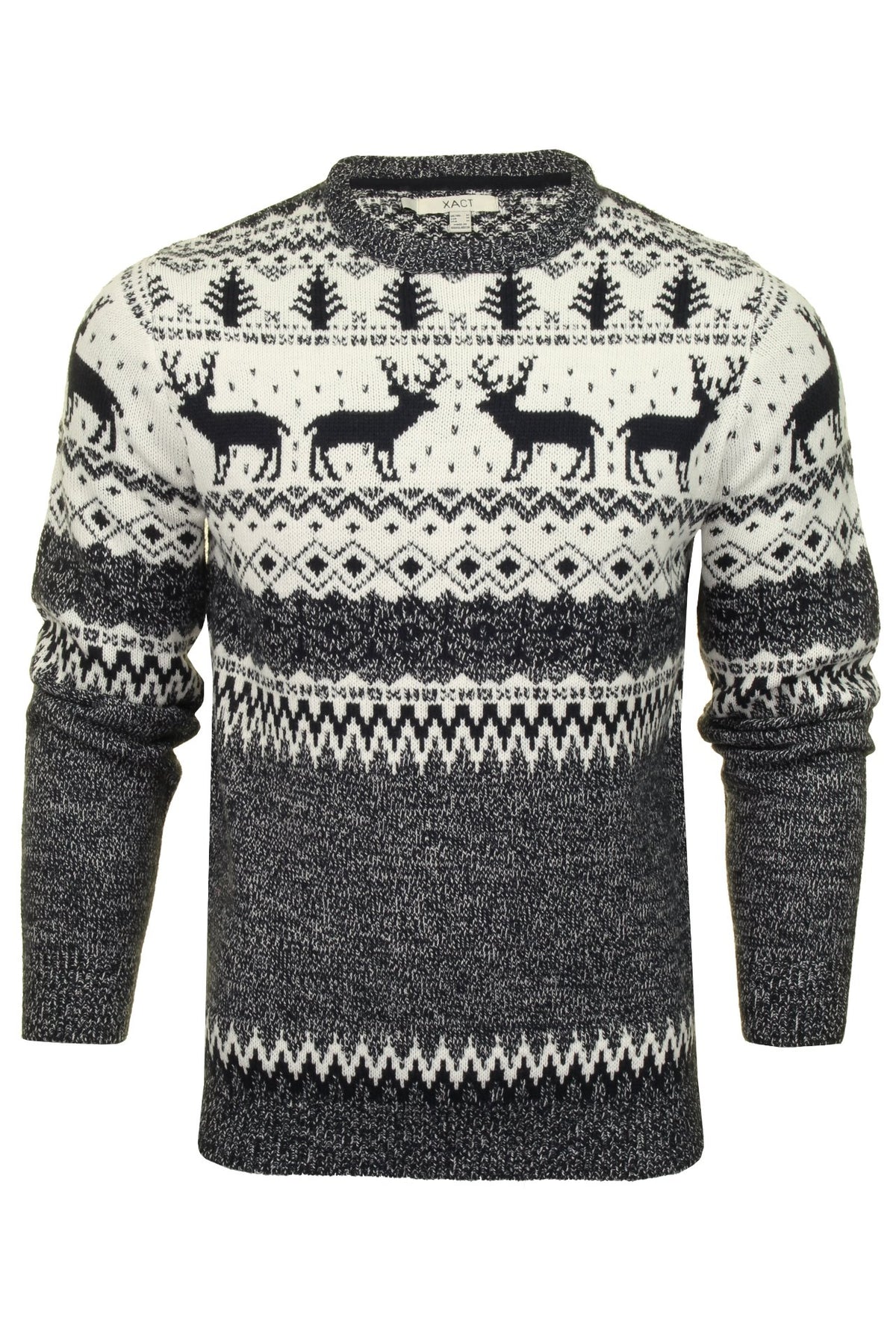 Mens Xact Christmas/ Xmas Jumper 'Reindeer Fairisle Crew'-Main Image