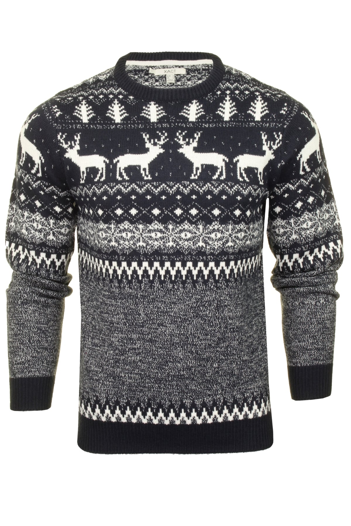 Mens Xact Christmas/ Xmas Jumper 'Reindeer Fairisle Crew'-Main Image