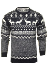 Mens Xact Christmas/ Xmas Jumper 'Reindeer Fairisle Crew'-Main Image