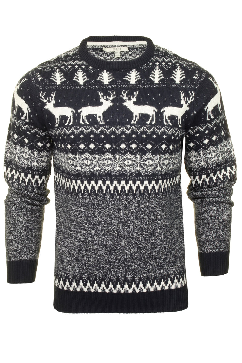 Mens Xact Christmas/ Xmas Jumper 'Reindeer Fairisle Crew'-2