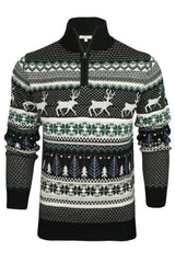 Xact Mens 1/4 Zip Reindeer Xmas/ Christmas Jumper-Main Image