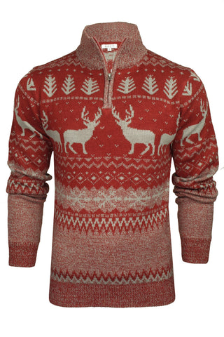 Xact Mens 1/4 Zip Reindeer Xmas/ Christmas Jumper-Main Image