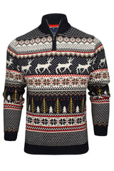 Xact Mens 1/4 Zip Reindeer Xmas/ Christmas Jumper-Main Image