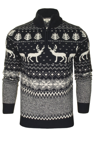 Xact Mens 1/4 Zip Reindeer Xmas/ Christmas Jumper-Main Image